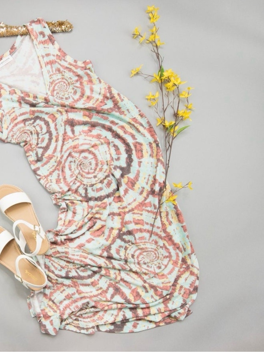 Sleeveless Tie-Dye Spiral Maxi Dress in Mint & Coral